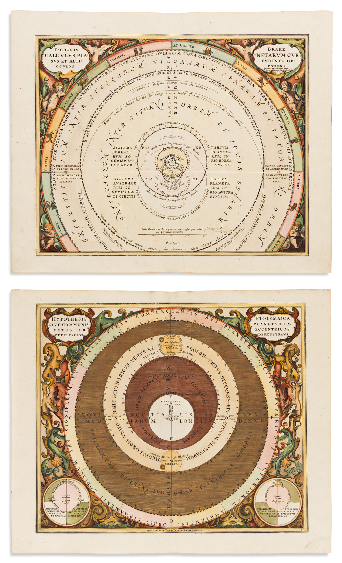 (CELESTIAL.) Cellarius, Andreas. 2 double-page engraved celestial charts.